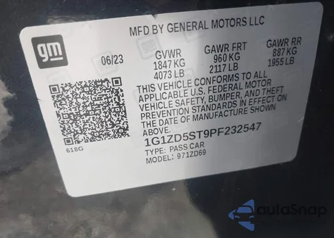 2023 Chevrolet Malibu Fwd 1Lt z USA, uszkodzony, nr VIN 1G1ZD5ST9PF232547